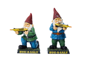 Garden Gnomes Using the Yellow Bug a salt Gun